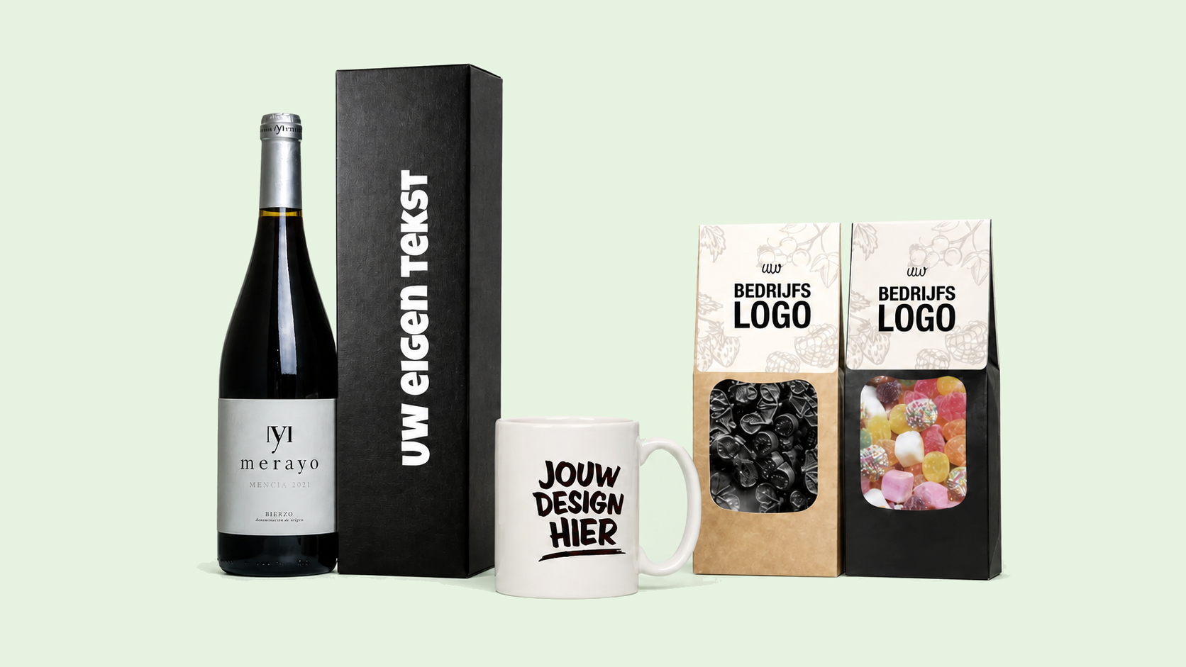 Voorbeelden van geschenken met een eigen logo en tekst