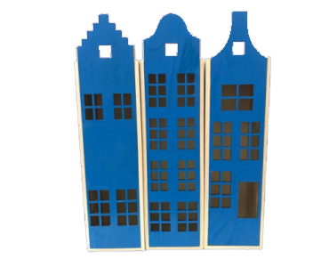Wijnkistje grachtenpand blauw